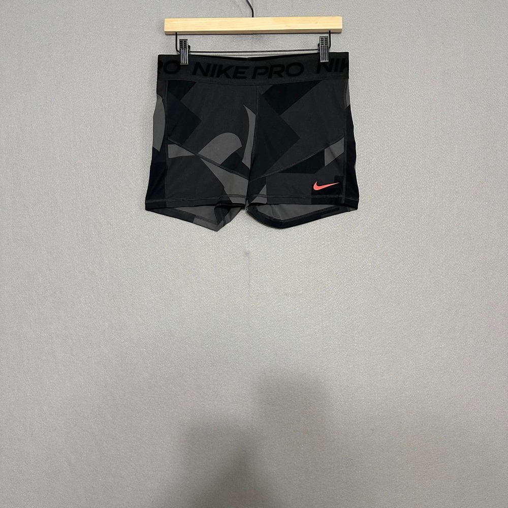 Nike Pro Womens Training Shorts Geometric Camo Black Grey Orange FD0956-010 L